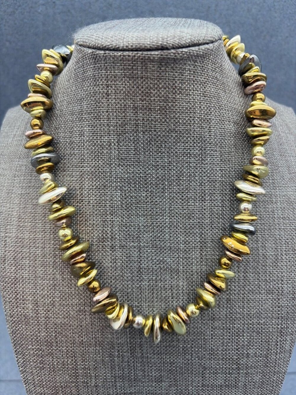Chunky Metallic Bead Necklace 15 In Gold Silver Bronze Copper Retro Glam Vintage